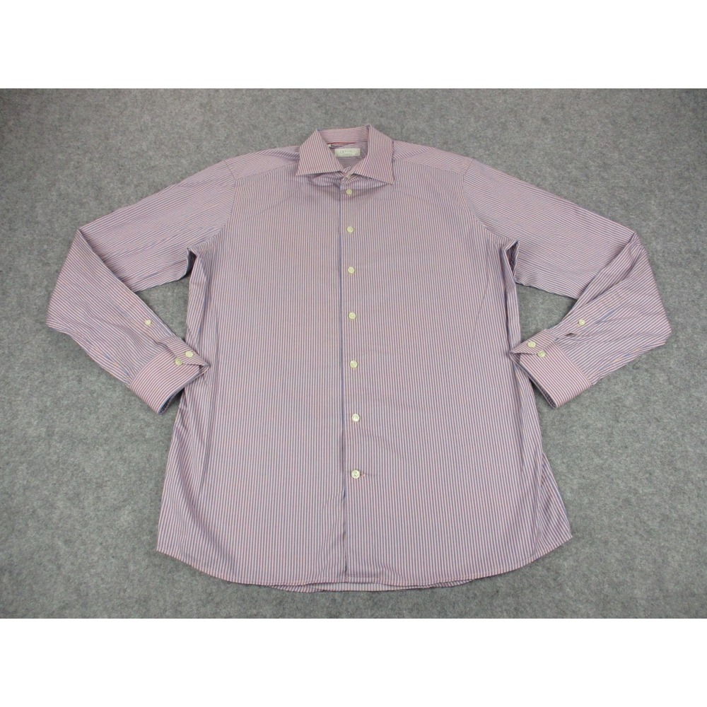 Eton Shirt Men 16 1/2 Pink Blue Contemporary Striped Button Up Long Sleeve Dress